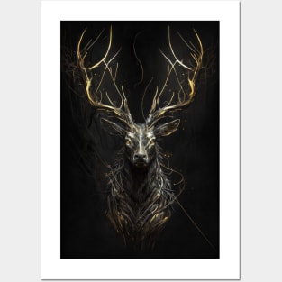 Stag Portrait Animal Nature Wildlife Dark Painting Wild Spirit Posters and Art